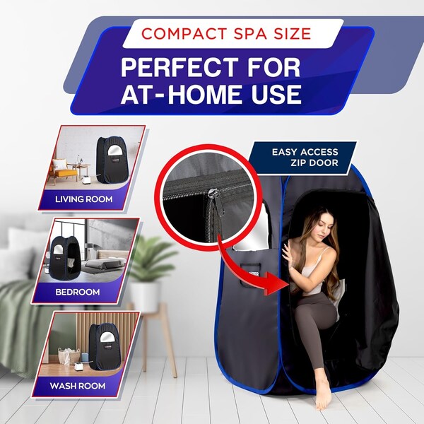 Topmaster Foldable Portable Steam Sauna, 3L 1100W Generator, Sauna Tent with Chair and Remote, Black - TMSAUST10BLK