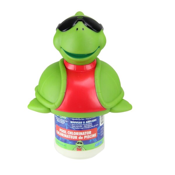 Pool Central 11.5 in. Turtle with Sunglasses Floating Swimming Pool Chlorine Dispenser - 32817323