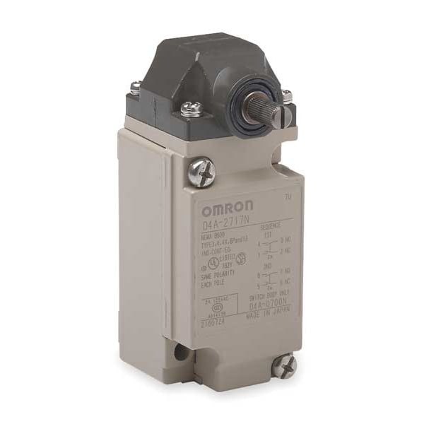 Interruptor de límite pesado Omron, sin palanca, rotativo, DPDT, 5A @ 600V CA, Ubicación del actuador: Lateral - D4A2717N