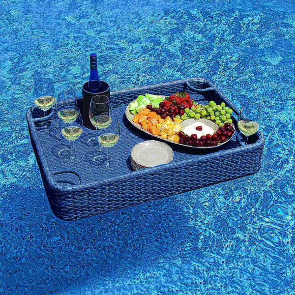 Sunjoy 36 in. x 24 in. Wicker floating pool tray, Navy - F403001001