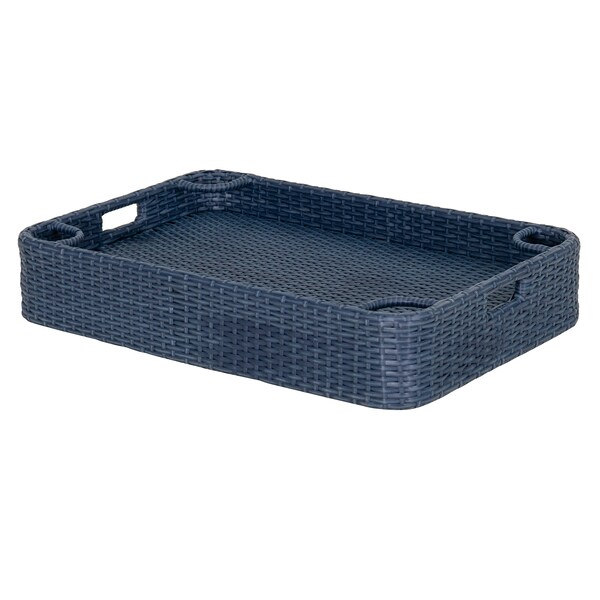 Sunjoy 36 in. x 24 in. Wicker floating pool tray, Navy - F403001001