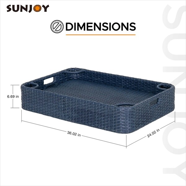 Sunjoy 36 in. x 24 in. Wicker floating pool tray, Navy - F403001001