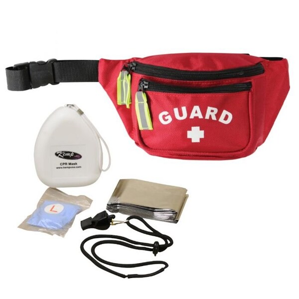 Kemp Usa Hip Pack w/ GUARD Logo & Lifeguard Essentials Supply Pack - Red - 10-103-RED-PRE-S2