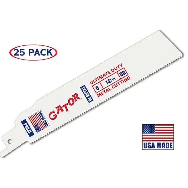 Gator Reciprocating Saw Blade 6 in. x 1 in. x 14tpi #12064-25, Ultimate Duty Metal Cutting, 25PK - 12064-25