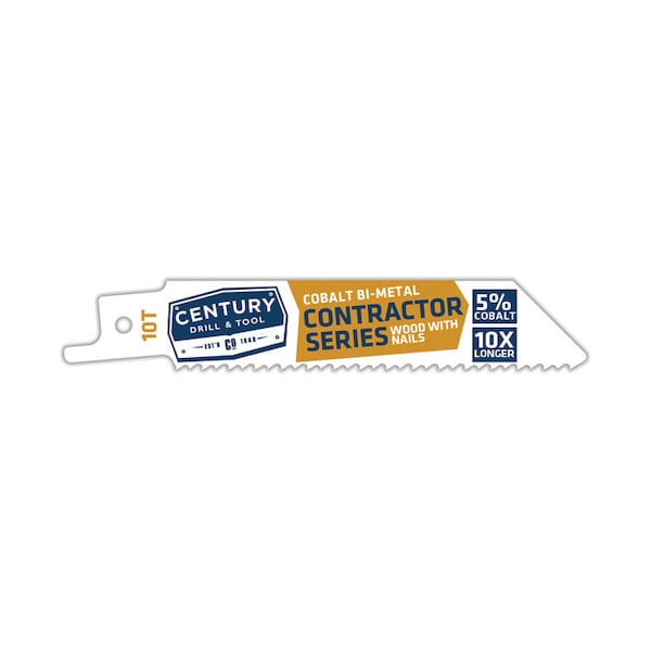 Century Drill & Tool Recip Blade 10T X4 Bi-Metal Contractor 3/4W.035 Thick 1/2 Univ Shk 5Pc - 7310