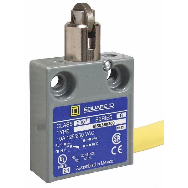 Interruptor de límite Telemecanique Sensors, rodillo cruzado, émbolo, SPDT, 10A @ 240V AC, Ubicación del actuador: Superior - 9007MS03S0306