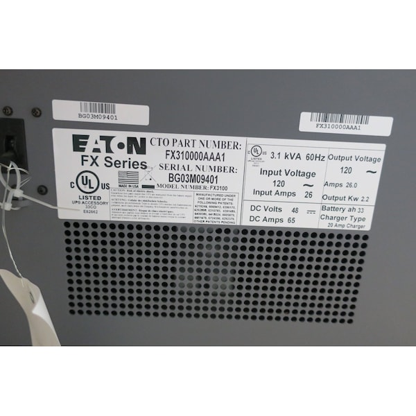 Eaton FERRUPS FX 48V-DC 120V-AC 120V-AC 3.1KVA UPS para Centro de Datos e Instalaciones - FX310000AAA1