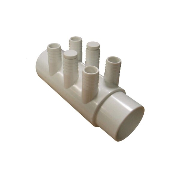 Perfectpitch PVC Gentekk Manifold Ribbed Barb Ports with 2 Plugs - 2 in. Slip x 2 in. Spigot x 6.75 in. - PE1612839