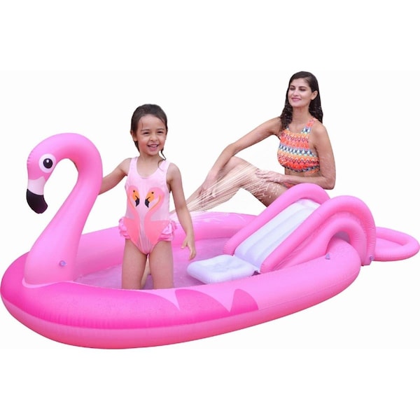 Pool Central 83 in. Inflatable Flamingo Kiddie Pool with Sprayer, Pink - 34310294