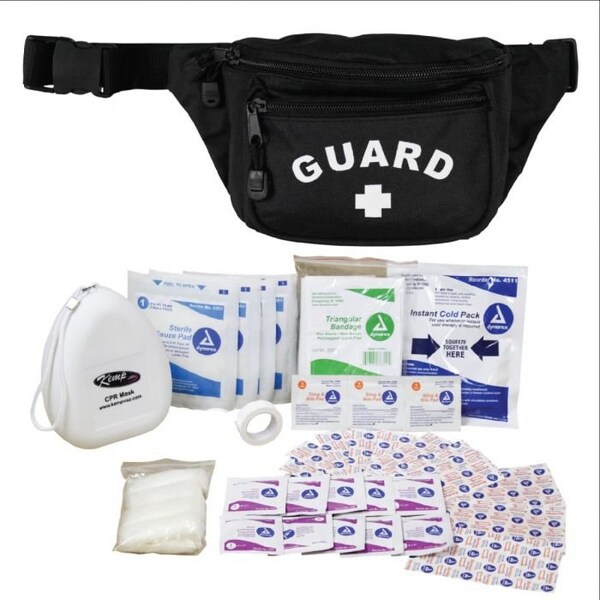 Kemp Usa Hip Pack w/ GUARD Logo & First Aid Supply Pack - Black - 10-103-BLK-S1