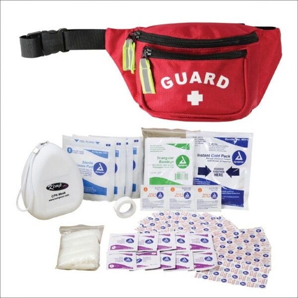 Kemp Usa Hip Pack w/ GUARD Logo & First Aid Supply Pack - Red - 10-103-RED-PRE-S1