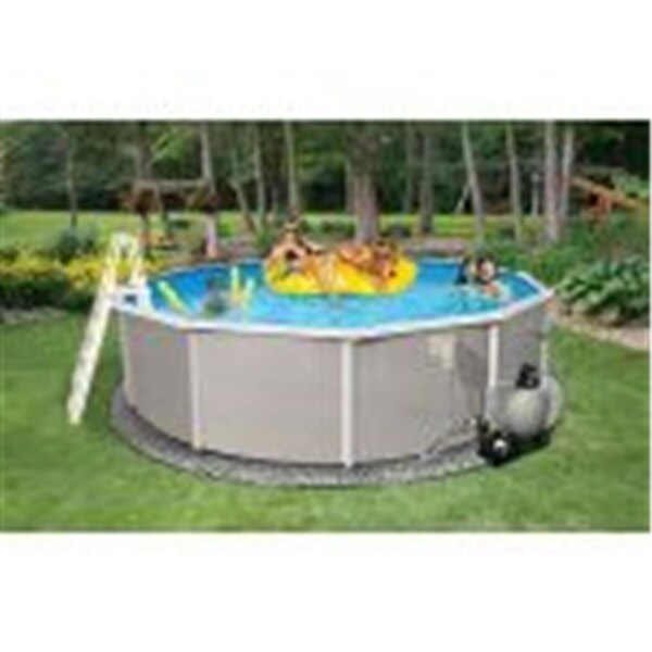 Olympian Athlete Swim Time Belize 24 Ft. Round 52 In. Deep 6 In. Top Rail Metal Wall Swimming Pool Package - Blue - OL3246417