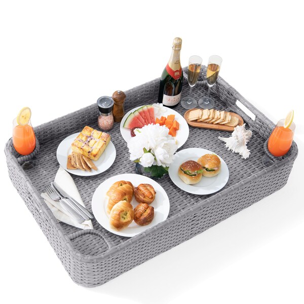 Sunjoy 36 in. x 24 in. Wicker floating pool tray, Grey - F403001000
