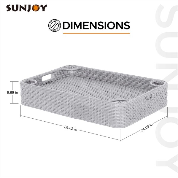 Sunjoy 36 in. x 24 in. Wicker floating pool tray, Grey - F403001000