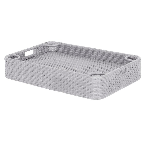Sunjoy 36 in. x 24 in. Wicker floating pool tray, Grey - F403001000