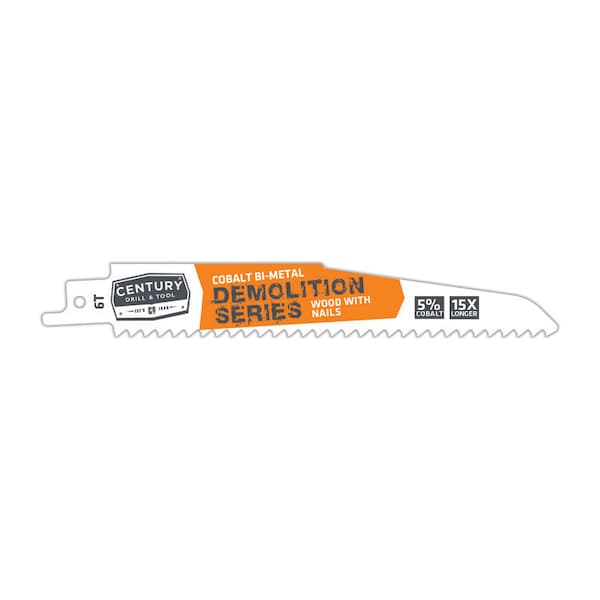Century Drill & Tool Recip Blade 6T X6" Demolition 7/8" Width 0.062 Thickness 1/2"Shank 2Pc - 7504