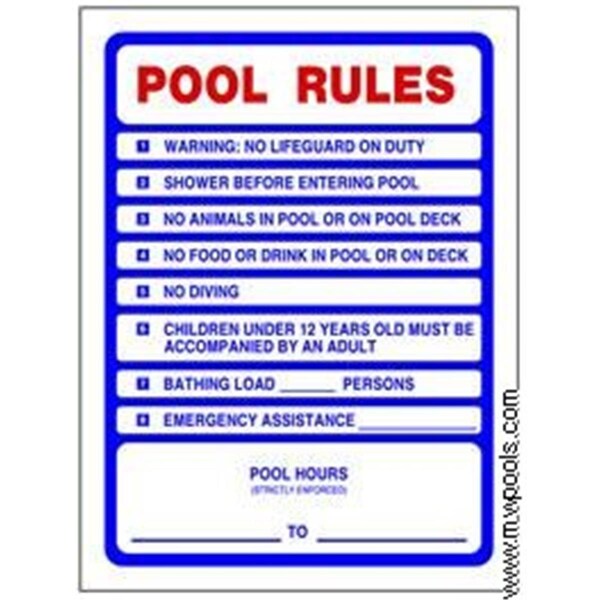 Pentair Pool Products 18 x 24 in. Sign Pool Rules, 6PK - R230400
