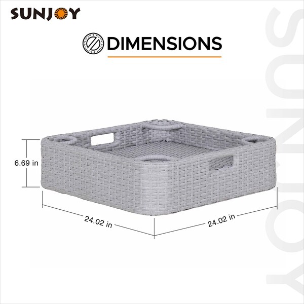 Sunjoy 24 in. x 24 in. Wicker floating pool tray, Grey - F403000910