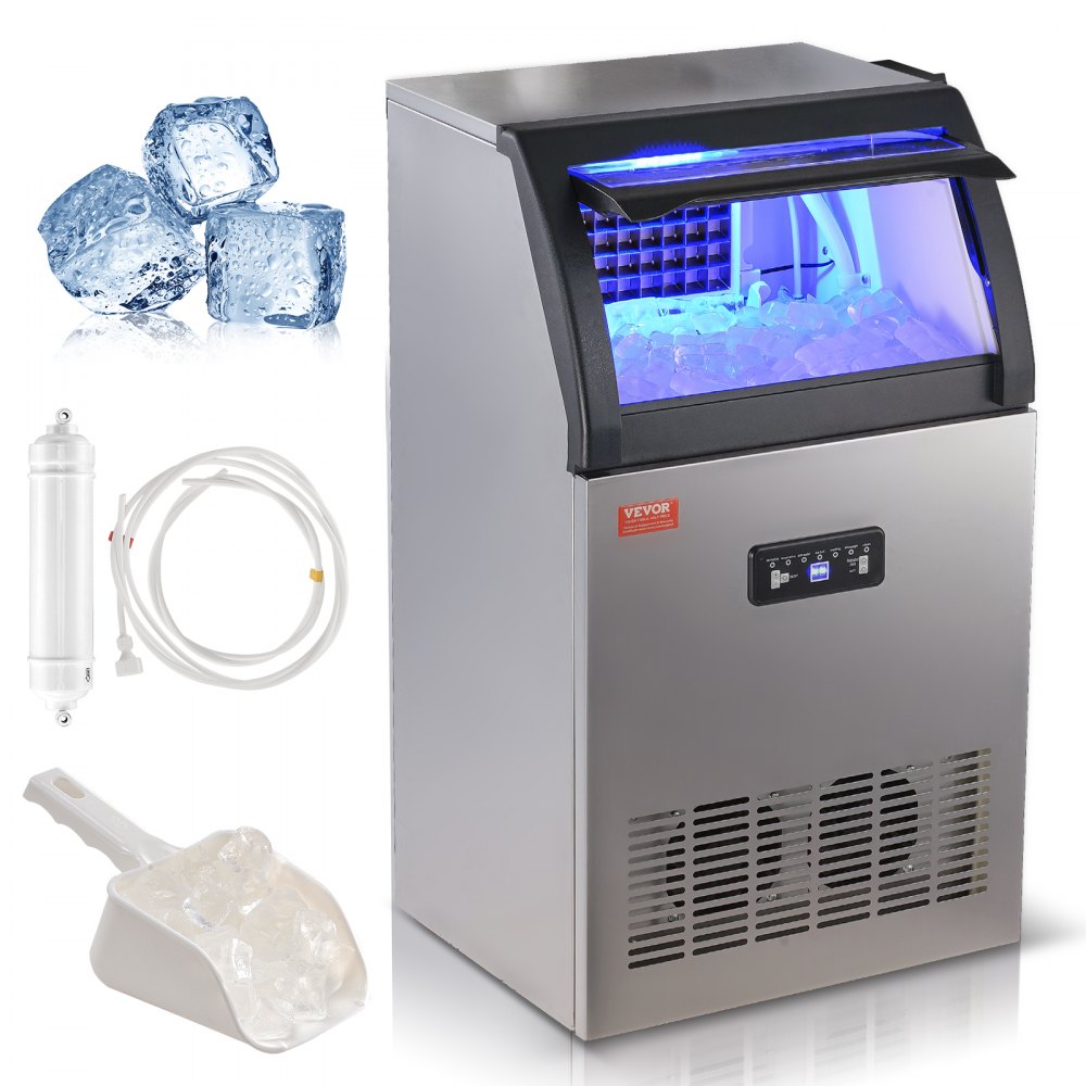 VEVOR Commercial Ice Maker, 120lbs/24H, Ice Maker Machine, 50 Ice Cubes in 12-15 Minutes, Freestanding Cabinet Ice Maker with 33lbs Storage Capacity LED Digital Display, for Bar Home Office Restaurant - QSYYTSFBZBJQYEJ7CV1