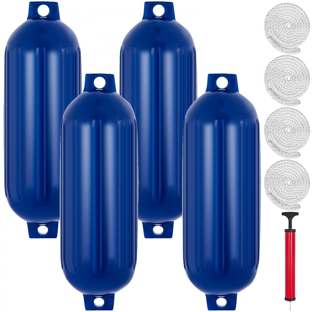 VEVOR Ribbed Twin Eyes Boat Fender Pack of 4 and Pump to Inflate (Blue,8.5 x 27 inches) - DNB8.5X27YCLWCLS1V0