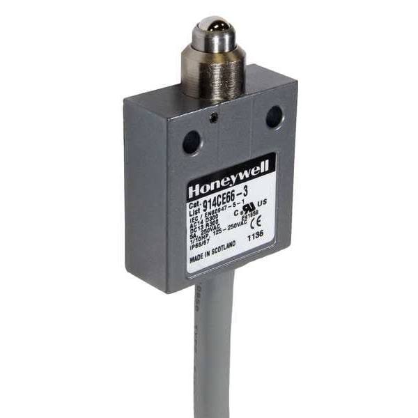 Interruptor de límite Honeywell, con rodamiento de bolas, émbolo, 1NC/1NO, 5A @ 240V AC, Ubicación del actuador: Superior - 914CE66-6