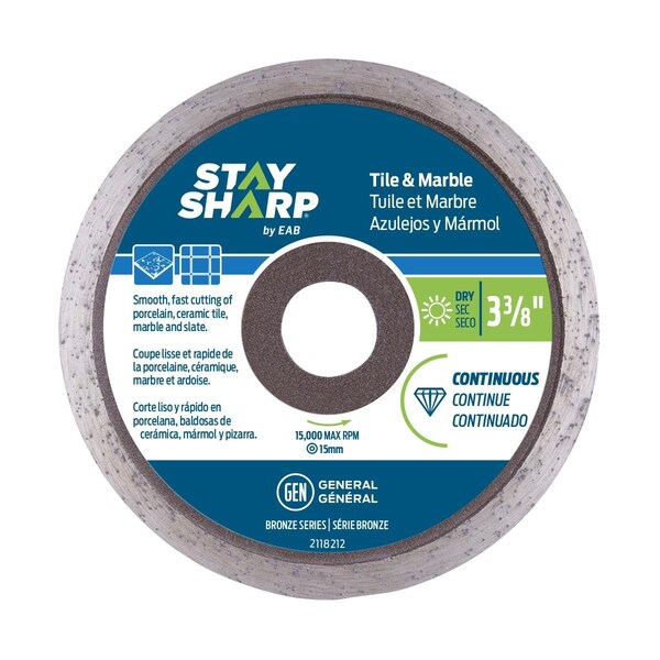 Stay Sharp 3.37 in. Continuous Rim Ceramic Tile Bronze Diamond Blade - Recyclable - 2118212