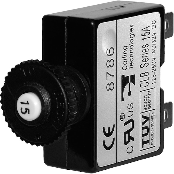 Blue Sea Systems Blue Sea 7056 15A Push Button Thermal with Quick Connect Terminals - 7056