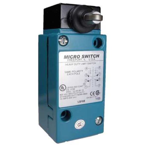 Interruptor de límite Honeywell Heavy Duty, pulsador, rodillo, 2NC/2NO, 10A @ 600V AC, Ubicación del actuador: Lateral - LSF4L