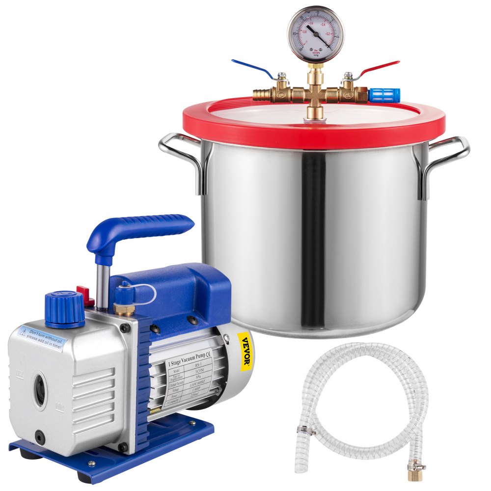 VEVOR 1.5 Gallon Vacuum Degassing Chamber Kit Stainless Steel Degassing Chamber 5.7L Vacuum Chamber Kit with 3 CFM 1/4 HP Vacuum Pump HVAC(3CFM Vacuum Pump + 1.5 Gallon Vacuum Chamber) - QCKTZKB3CF1-4J1.5V1