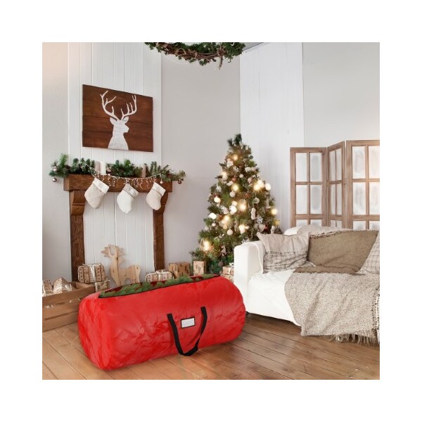 Hastings Home Christmas Tree Storage Bag up to 12 Foot Artificial Trees, Protects Decorations from Damage (Red - 323167TLU