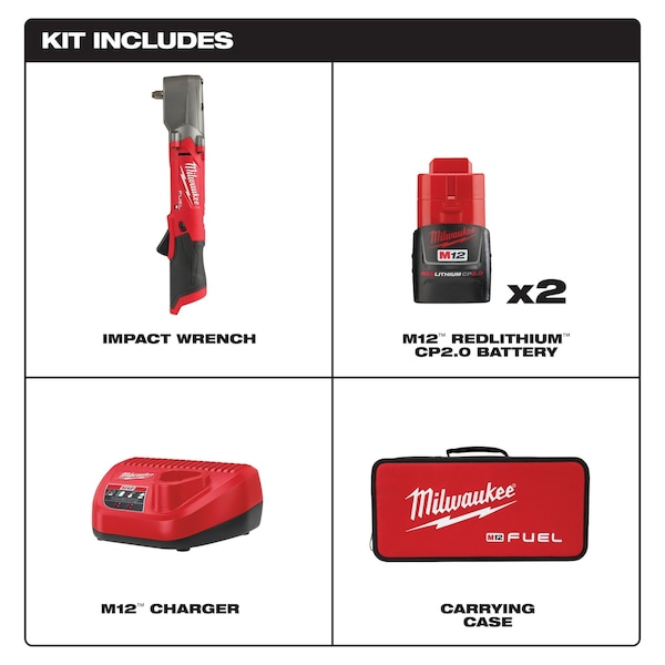 Milwaukee Tool M12 FUEL 3/8 in. Right Angle Impact Wrench with Friction Ring Kit - 2564-22