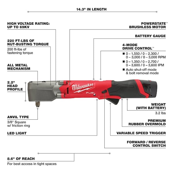 Milwaukee Tool M12 FUEL 3/8 in. Right Angle Impact Wrench with Friction Ring Kit - 2564-22
