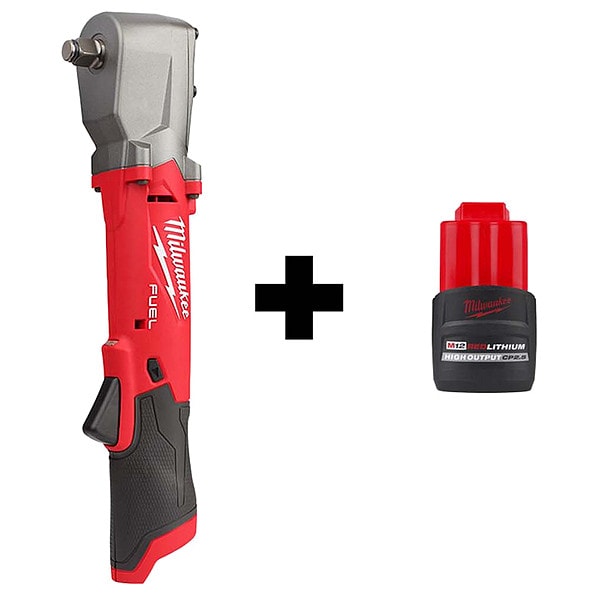 Milwaukee Tool Impact Wrench and Battery, Drive Size 1/2 in Square, 12 V, Includes Battery - 2565-20, 48-11-2425