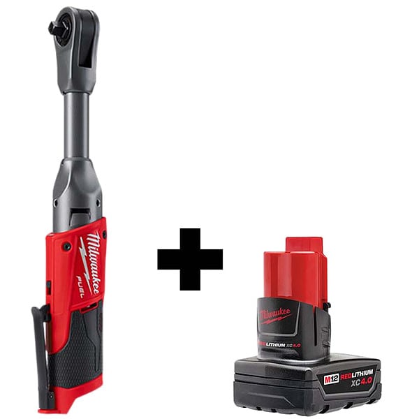 Milwaukee Tool Cordless Ratchet, 12V DC, 55 ft-lb Torque, Includes Battery - 2560-20, 48-11-2440
