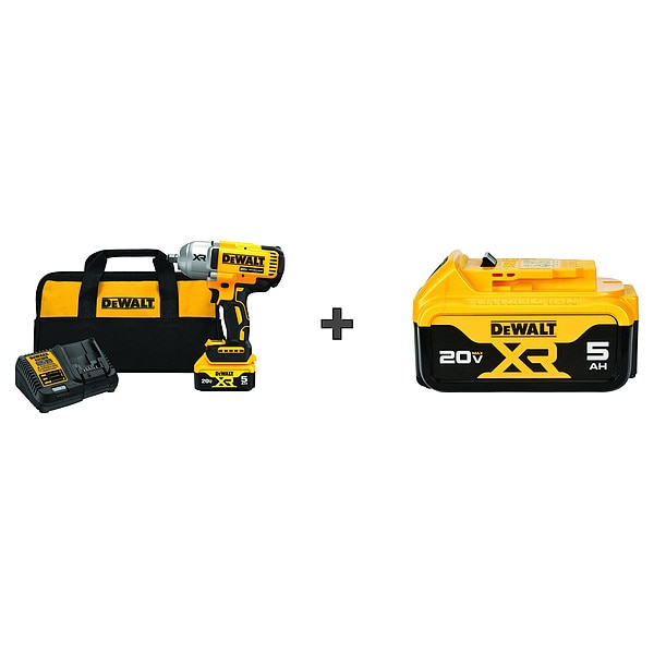 Dewalt Cordless Impact Wrench, Drive Size 1/2 in, 20 V, Includes (2) 5.0 Ah Battery - DCF900P1