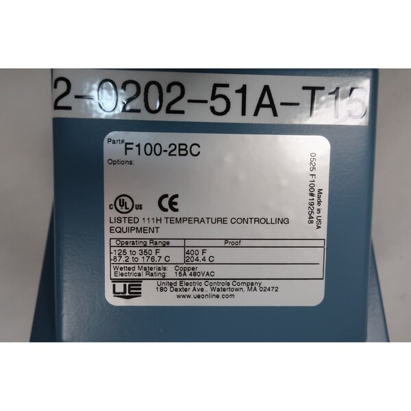 Ue United Electric F100-2Bc 125-350F 480V-Ac Temperature Controller - F100-2BC