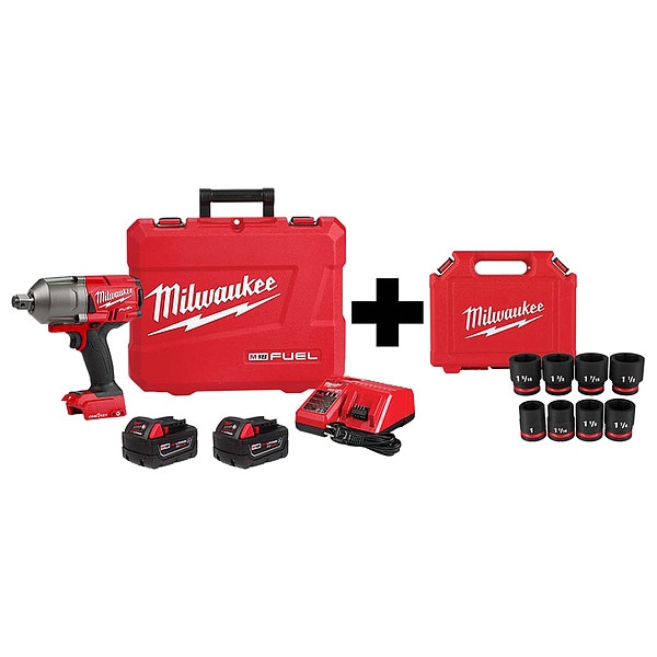 Milwaukee Tool M18 ONE-KEY HTIW 3/4" w 8PC Socket Set - 2864-22R,49-66-7017