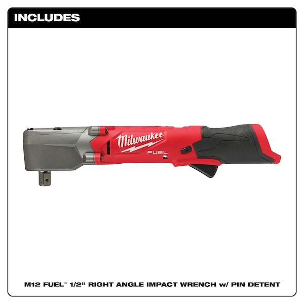 Milwaukee Tool M12 FUEL 1/2 in. Right Angle Impact Wrench with Pin Detent (Bare Tool) - 2565P-20