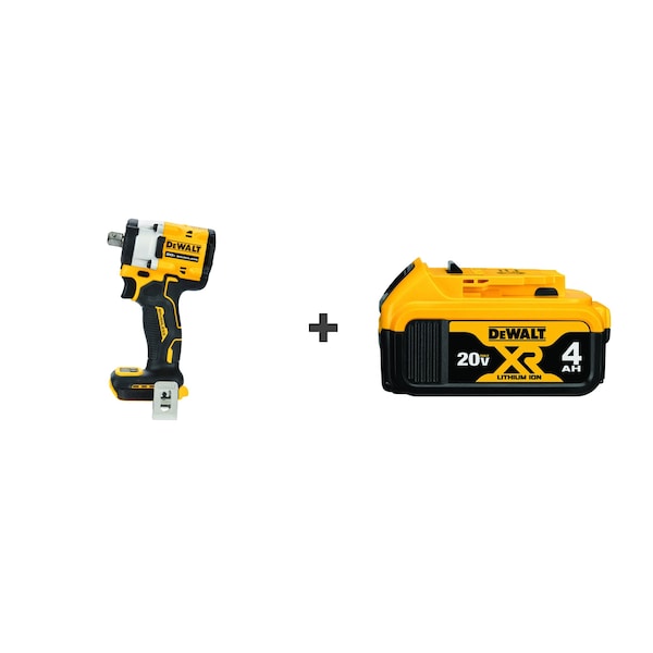 Dewalt Cordless Impact Wrench Kit, Drive Size 1/2 in, Max. Torque 450 ft-lb, 20 V, Includes Battery - DCF922B/DCB204