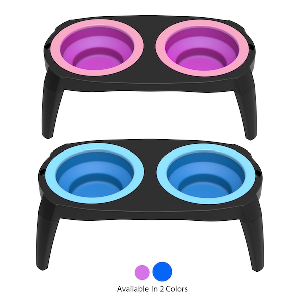 Pet Adobe Elevated Pet Bowls with Non-Slip Stand for Food and Water, Dogs / Cats 16-ounce Each, Blue - 888442ELC