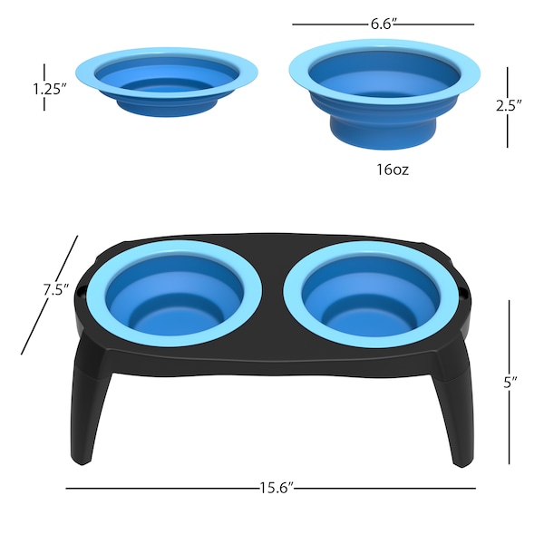 Pet Adobe Elevated Pet Bowls with Non-Slip Stand for Food and Water, Dogs / Cats 16-ounce Each, Blue - 888442ELC
