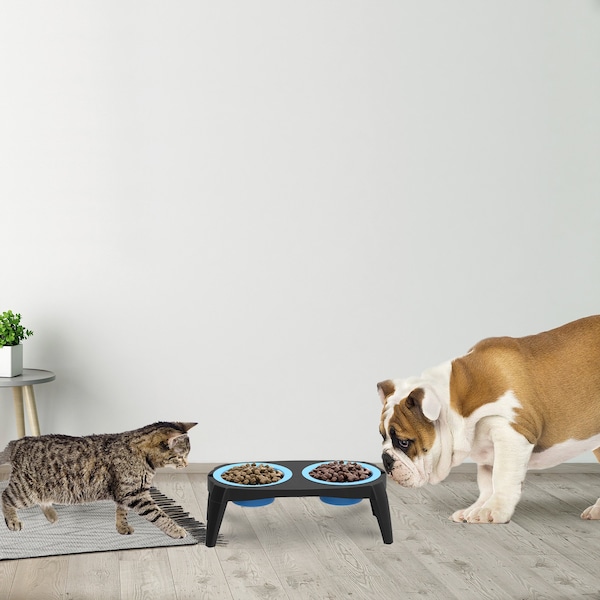 Pet Adobe Elevated Pet Bowls with Non-Slip Stand for Food and Water, Dogs / Cats 16-ounce Each, Blue - 888442ELC