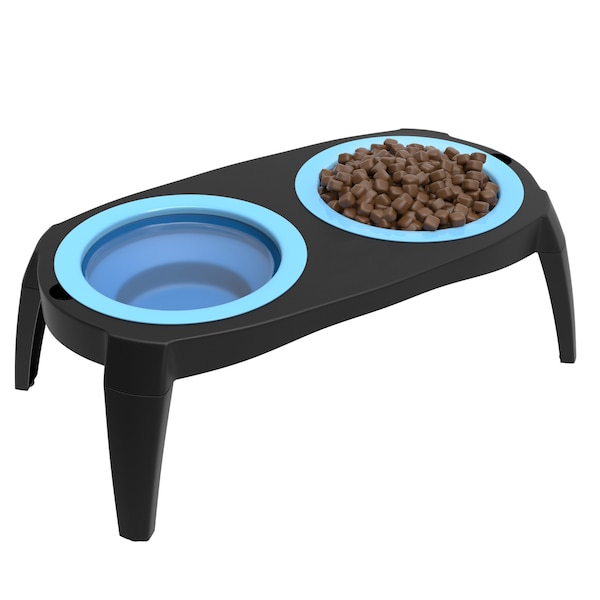 Pet Adobe Elevated Pet Bowls with Non-Slip Stand for Food and Water, Dogs / Cats 16-ounce Each, Blue - 888442ELC