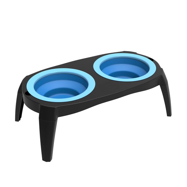 Pet Adobe Elevated Pet Bowls with Non-Slip Stand for Food and Water, Dogs / Cats 16-ounce Each, Blue - 888442ELC