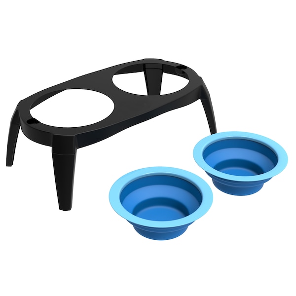 Pet Adobe Elevated Pet Bowls with Non-Slip Stand for Food and Water, Dogs / Cats 16-ounce Each, Blue - 888442ELC