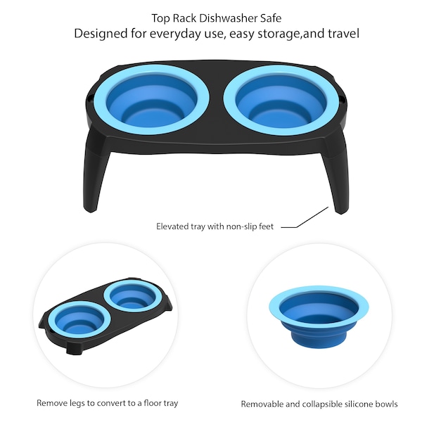 Pet Adobe Elevated Pet Bowls with Non-Slip Stand for Food and Water, Dogs / Cats 16-ounce Each, Blue - 888442ELC
