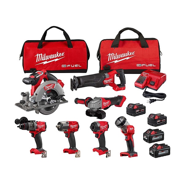 Milwaukee Tool M18 FUEL 7PC Kit + M18 XC6.0 Battery 2PK - 3697-27, 48-11-1862