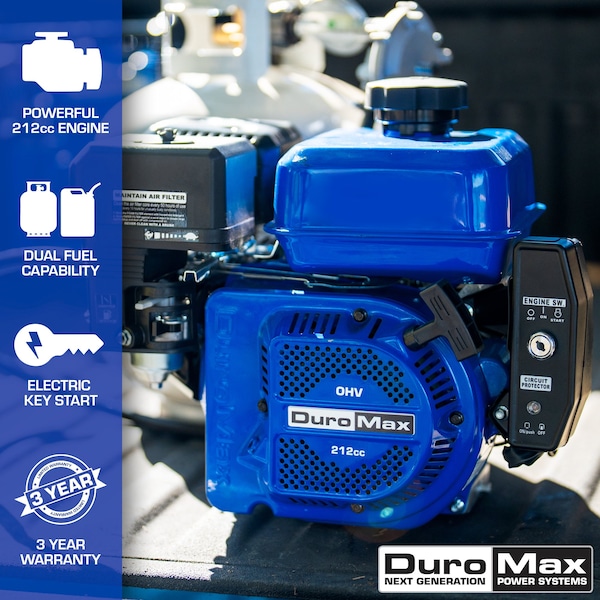 Duromax 212cc 3/4 in. Dual Fuel Propane Gasoline Portable Electric Start Engine - XP7HPX