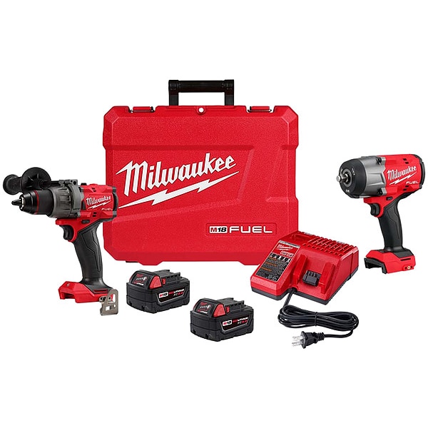 Milwaukee Tool M18 FUEL Hammer Drill/Driver + HTIW Kit, Includes Batteries (5.0 Ah) & Charger - 2904-22, 2967-20