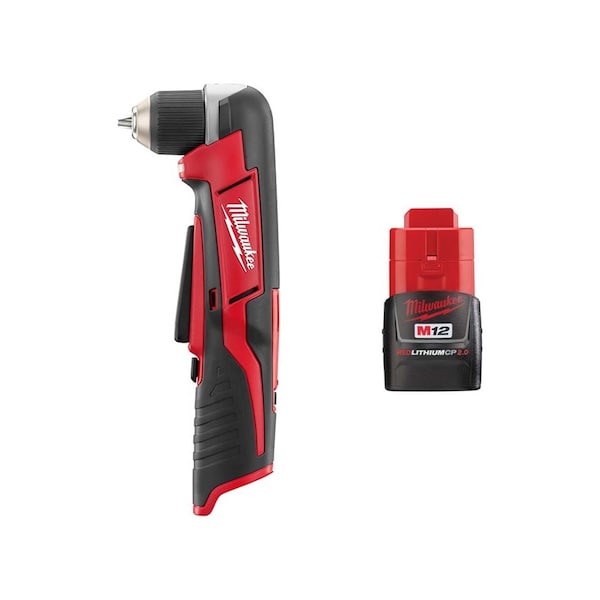 Milwaukee Tool M12 Right Angle Drill, M12 2.0Ah Battery - 2415-20, 48-11-2420